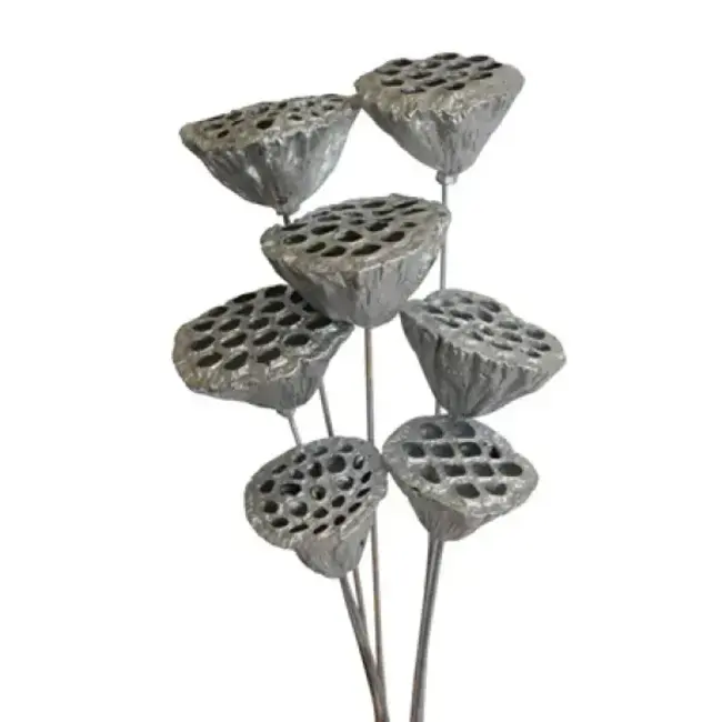 Silver Metallic 7 Stem Lotus Pods