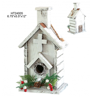 Tall White Xmas Birdhouse