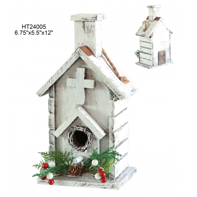 Tall White Xmas Birdhouse