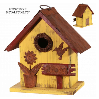 Wooden Yellow Birdhouse
