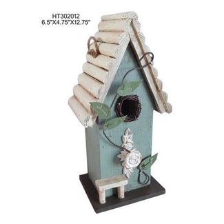 12.5" Blue Birdhouse w/ Vine