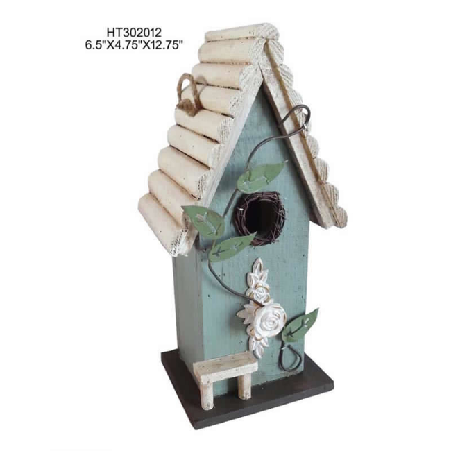 12.5" Blue Birdhouse w/ Vine