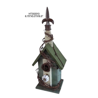16.5" Wooden Birdhouse w/ Twigs
