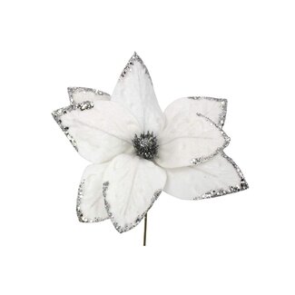 26" White/Silver Poinsettia Pick