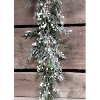 6' Frosted Cedar & Cream Berries Garland