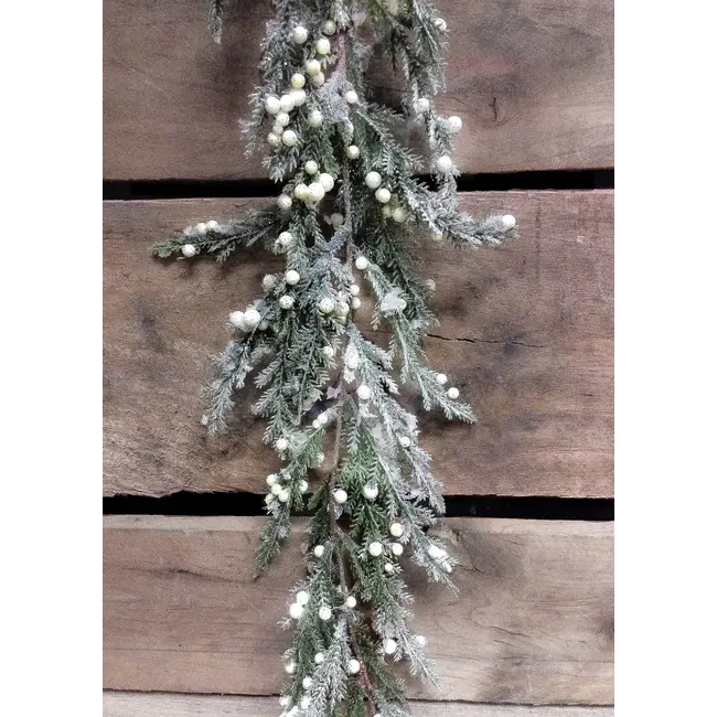 6' Frosted Cedar & Cream Berries Garland
