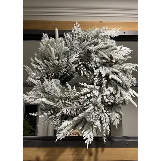 24" Winter Snowy Douglas Fir & Cedar Wreath
