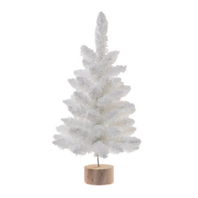 24" White Flocked Tree w/ Wooden Base