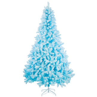 8' Flocked Sky Blue Spruce White LED Tree