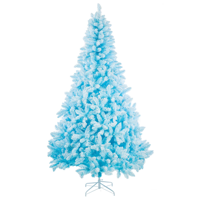 8' Flocked Sky Blue Spruce White LED Tree