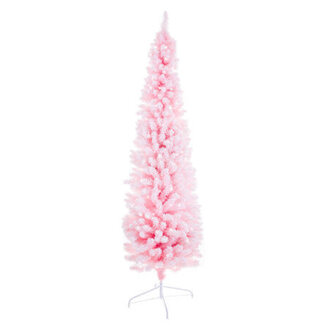 7' Flocked Pink & White LED Tree