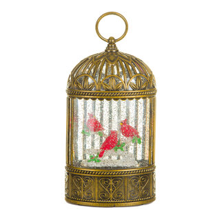 LED Gold Birdcage Snow Globe