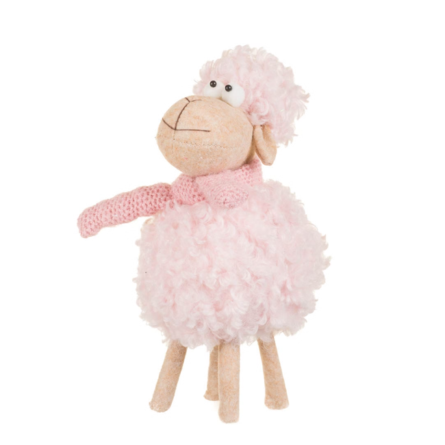 10" Fluffy Pink Wool Sheep Doll