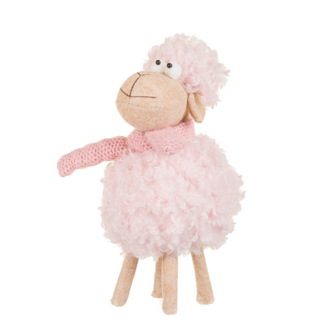 10" Fluffy Pink Wool Sheep Doll