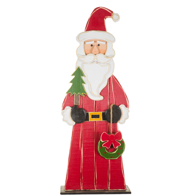 43" Wooden Santa w/ Wreath
