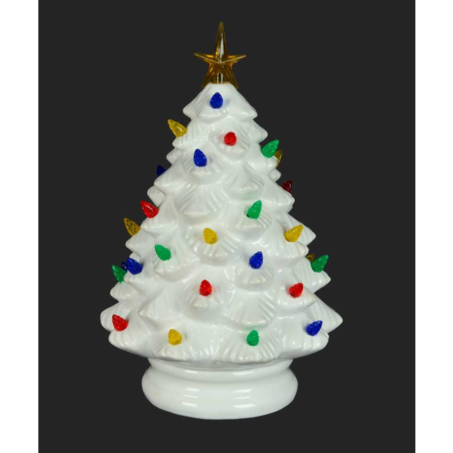 14" White Xmas Tree w/ Coloured Lights