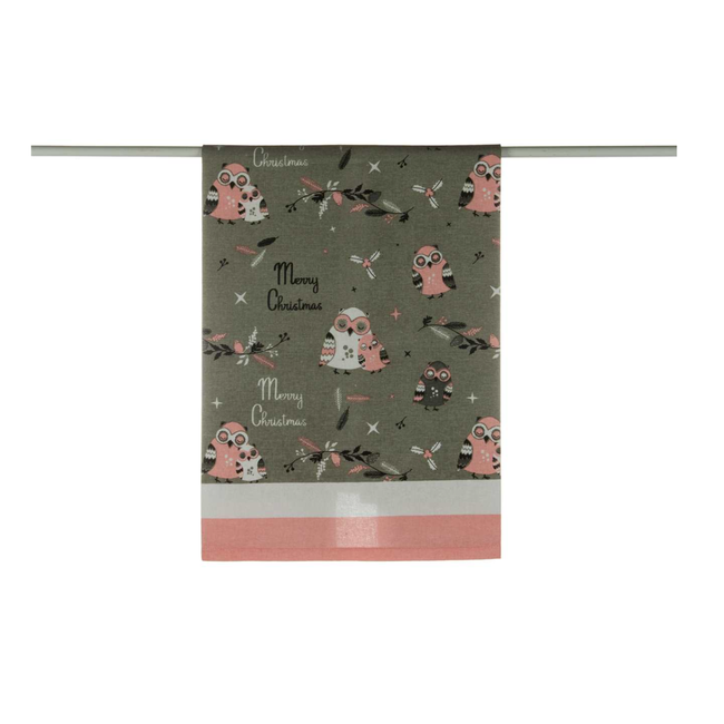 Pink/Grey Owl Tea Towel
