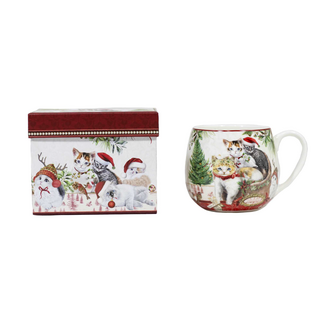 Porcelain Xmas Cats Mug w/ Gift Box
