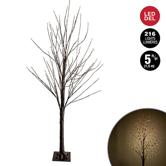 5' Warm LED Black Twig Tree