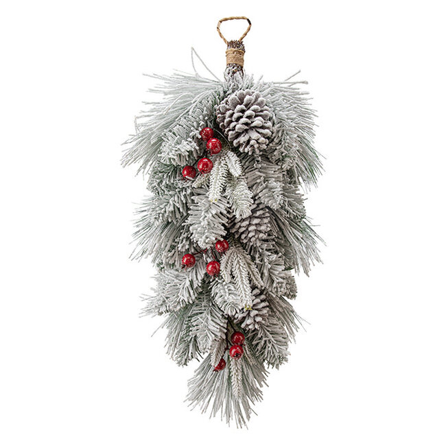 Flocked Mixed Pine Hanging Teardrop