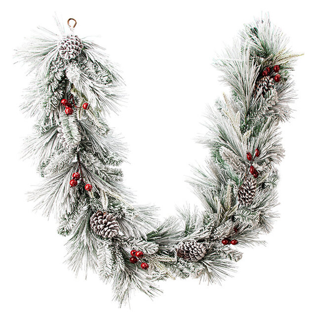 6' Flocked Mixed Pine Garland w/ Berries