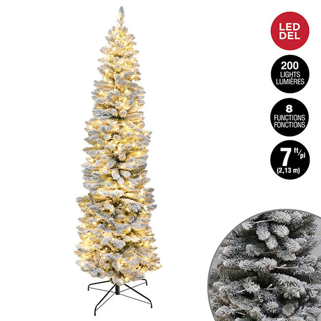 7' Prelit Flocked Pine Slim Tree