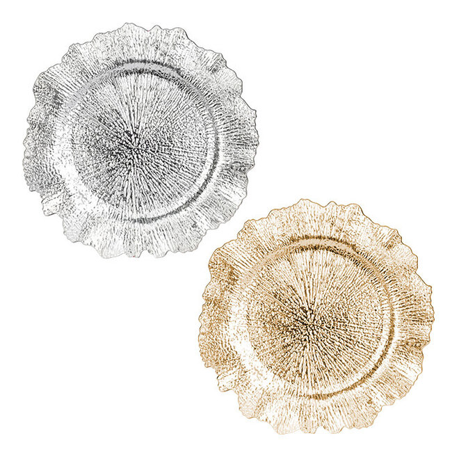 Gold/Silver Round Scalloped Edge Charger Plate