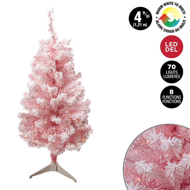 4' LED Pink Flocked Tree