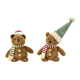 Fabric Sitting Bear w/ Hat & Scarf