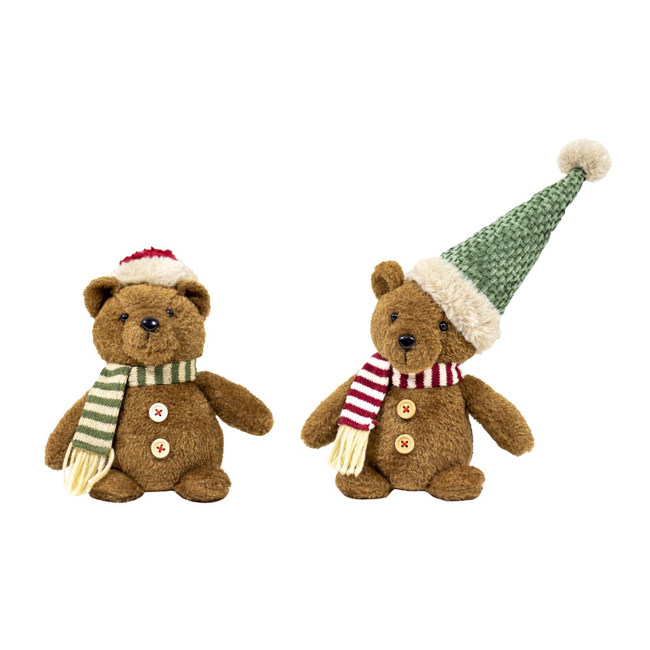 Fabric Sitting Bear w/ Hat & Scarf