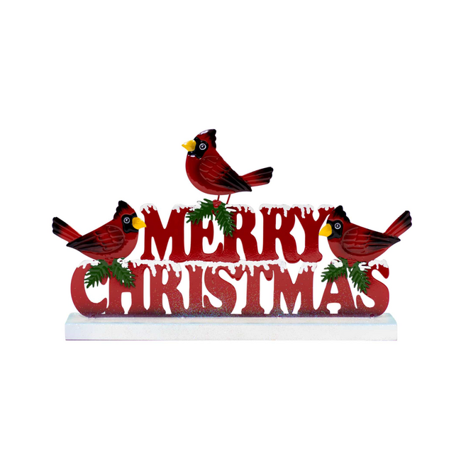 Merry Christmas w/ Cardinals Shelf Deco