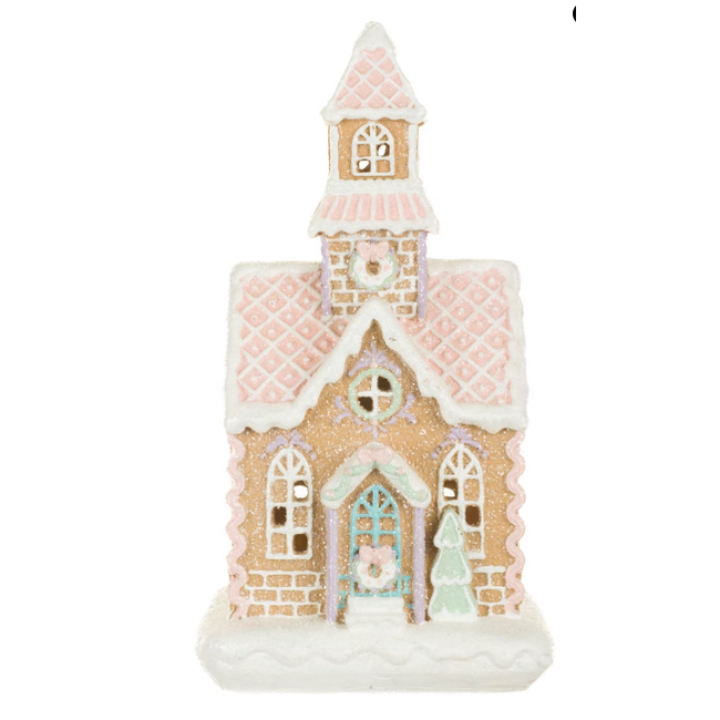 LED White & Pink Gingerbread House