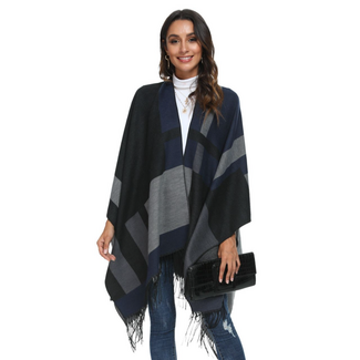 Black/Grey Plaid Poncho