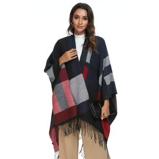 Black/Red Plaid Poncho
