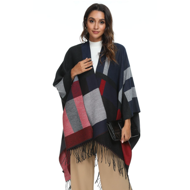 Black/Red Plaid Poncho