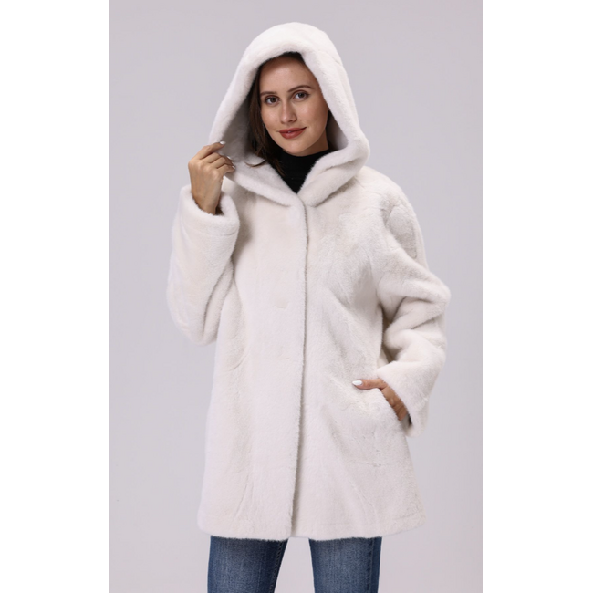 White Faux Fur Coat w/ Hood