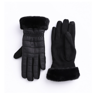 Black Faux Fur Trimmed Texting Gloves