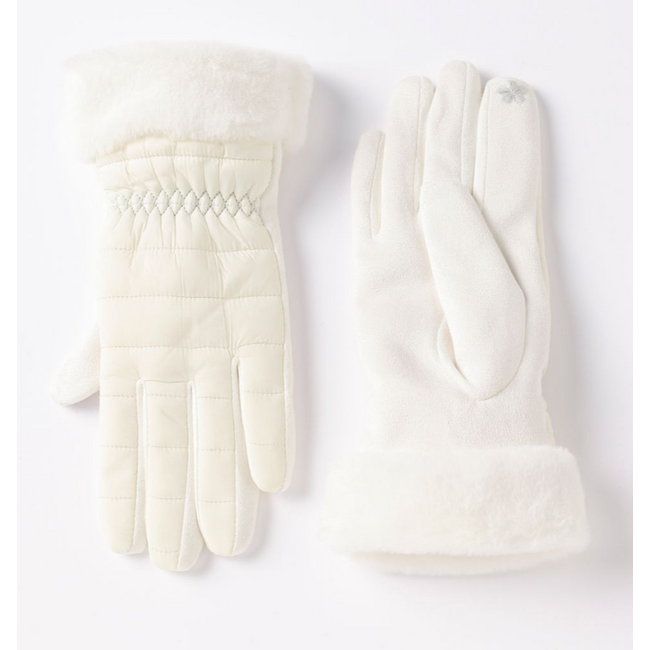White Faux Fur Trimmed Texting Gloves