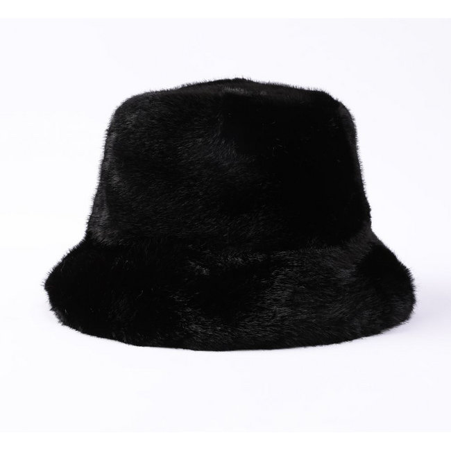 Faux Fur Bucket Hat Black