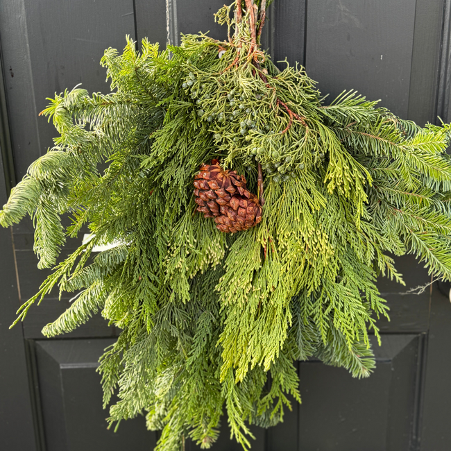 22" Evergreen w/ Cones Swag