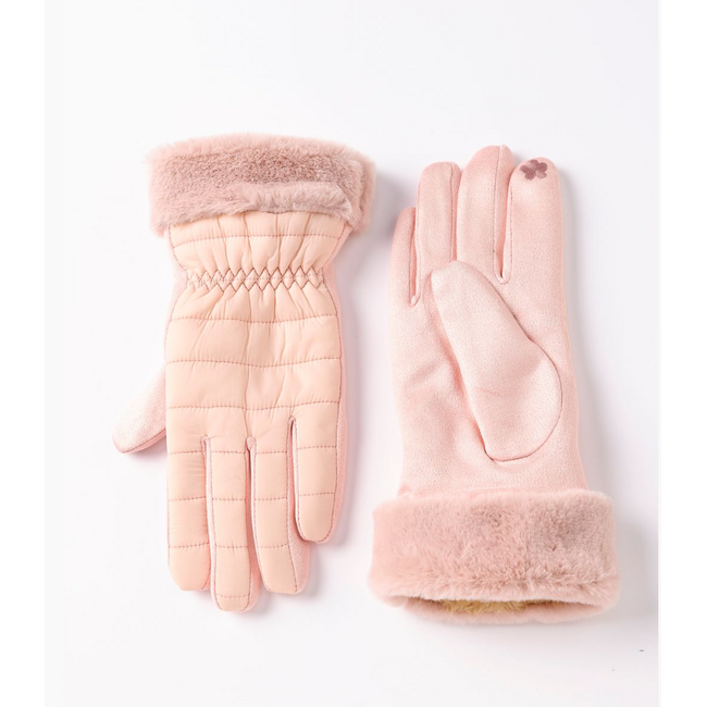 Pink Faux Fur Trimmed Texting Gloves