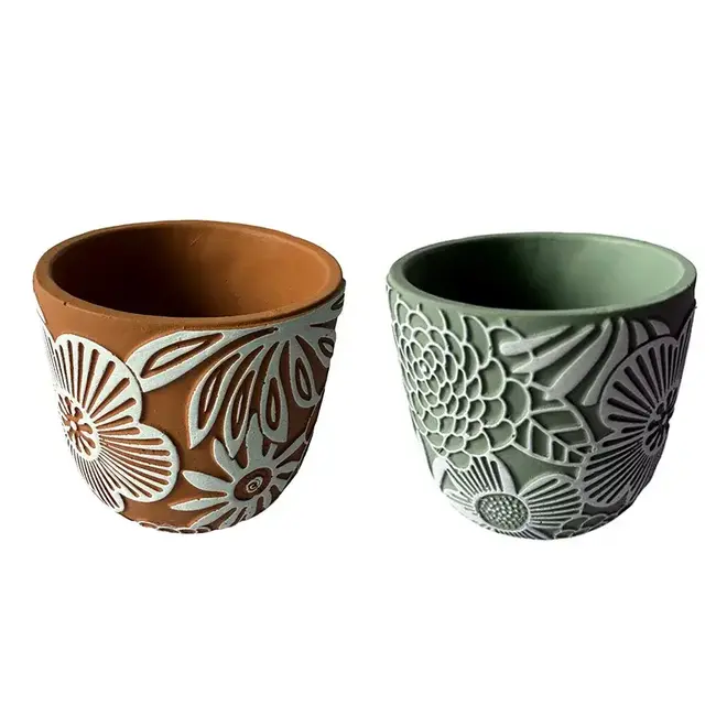 5" Textured Floral Pot