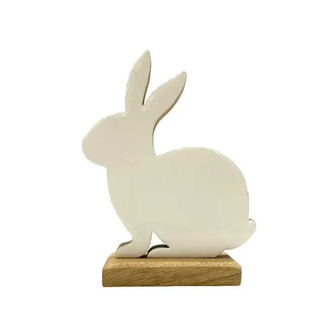 White Bunny on Wood Board