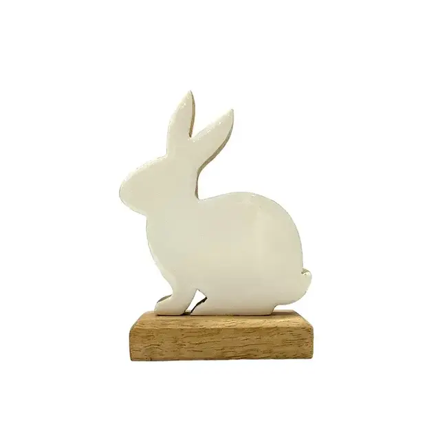 White Bunny on Wood Board