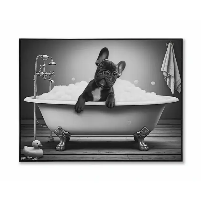 24x16" Frenchie in the Tub Print