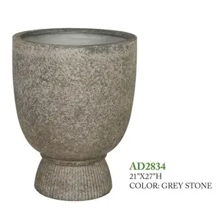 21" Grey Stone Tall Pedestal Pot
