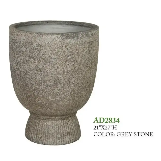 21" Grey Stone Tall Pedestal Pot