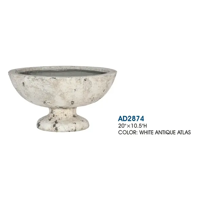 20" White Antique Atlas Pedestal Pot