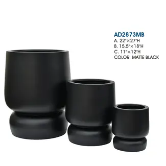 Matte Black Round Ficonstone Pot