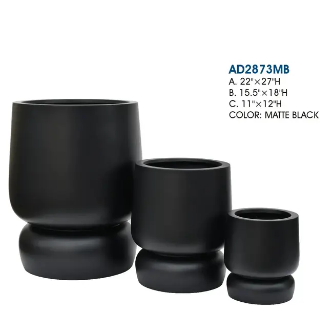 Matte Black Round Ficonstone Pot